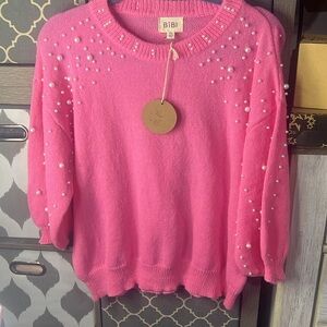 BiBi Vibrant Pink Sweater with Pearl Details